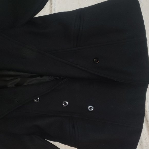 A Gold E BERT black wool nylon lined pea coat made in USA size L - Picture 5 of 8